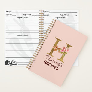 Benutzerdefinierter Name Buchstabe H Gold Rosa Ros Notizbuch