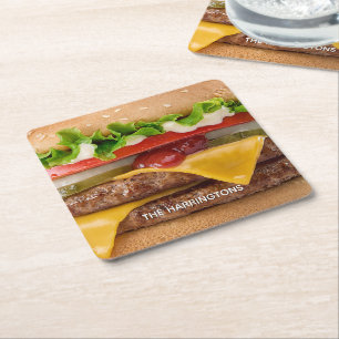 Benutzerdefinierter Name Cheeseburger Rechteckiger Pappuntersetzer