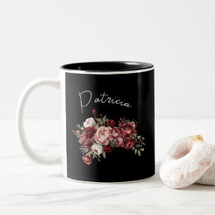 Benutzerdefinierter Name Chic Burgunder Blumen Zweifarbige Tasse