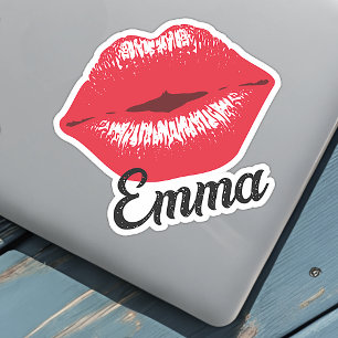 Benutzerdefinierter Name Cool Red Lippenstift Küss Aufkleber