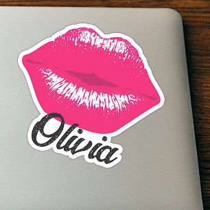 Benutzerdefinierter Name Cooler Rosa Lippenstift K Aufkleber