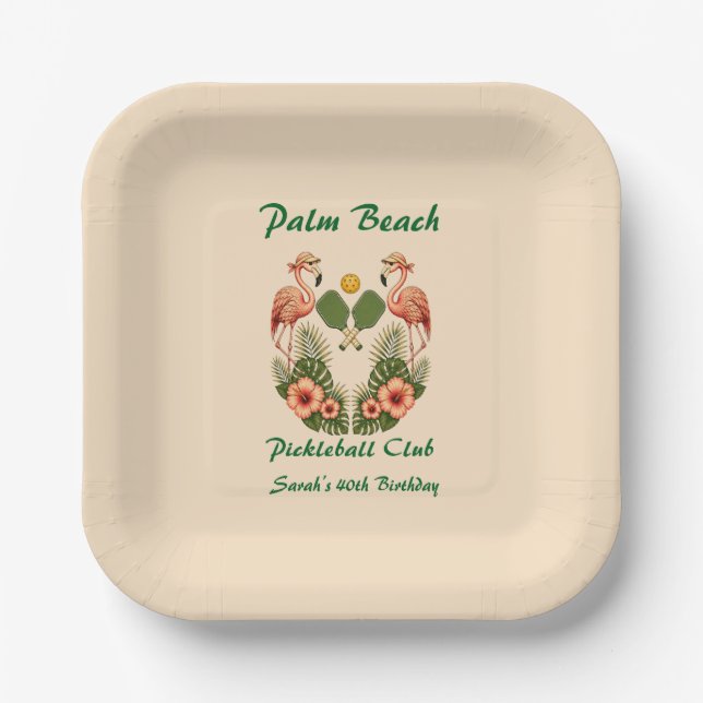 Benutzerdefinierter Name Cream Palm Beach Pickleba Pappteller (Vorderseite)