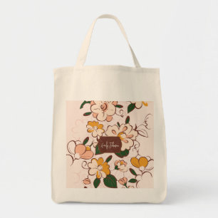 Benutzerdefinierter Name Creme Blumen Retro-Blüte  Tragetasche