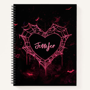 Benutzerdefinierter Name Cute Gothic Rosa Herz Spi Notizbuch