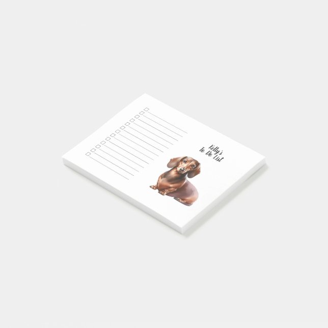 Benutzerdefinierter Name Dachshund Wasserfarbe Auf Post-it Klebezettel (angewinkelt)