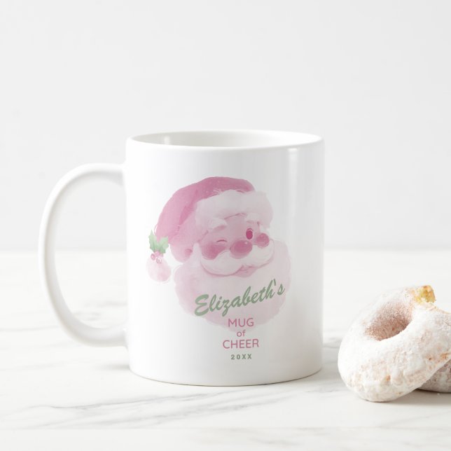 Benutzerdefinierter Name Datum Pink & Green Holida Kaffeetasse (Mit Donut)