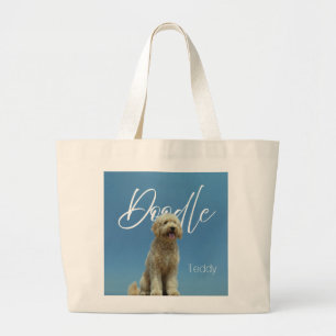 Benutzerdefinierter Name Doodle-Hund Blaue Himmel  Jumbo Stoffbeutel