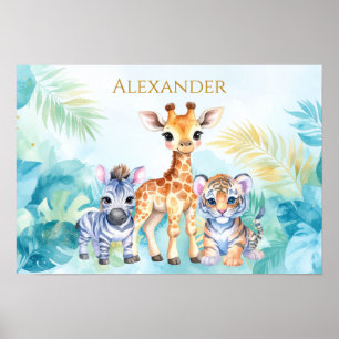 Benutzerdefinierter Name Dschungel Baby Zebra Gira Poster