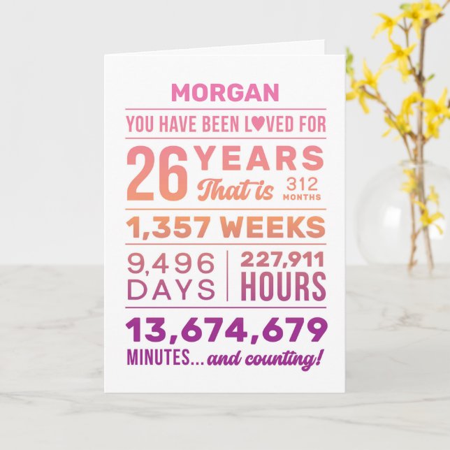 Benutzerdefinierter Name Du bist 26 Jahre geliebt  Karte (Gelbe Blume)