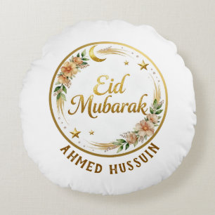 Benutzerdefinierter Name Eid Mubarak Floral Gold M Rundes Kissen