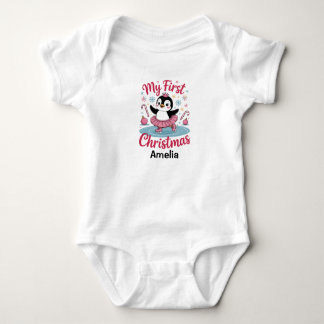 Benutzerdefinierter Name Eislaufender Pinguin Erst Baby Strampler