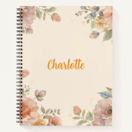 Benutzerdefinierter Name elegantes Vintage-Blumenm Notizbuch