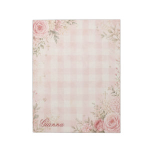 Benutzerdefinierter Name Faith Floral Gingham Noti Notizblock