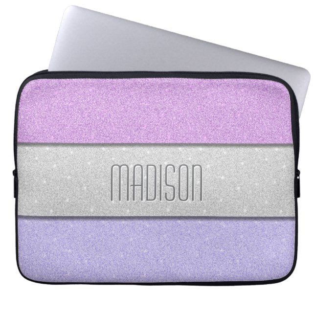 Benutzerdefinierter Name Faux Glitter Bling Laptopschutzhülle (Vorderseite)