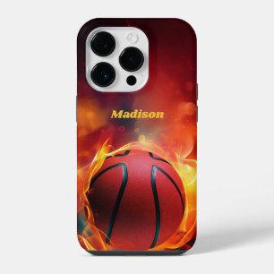 Benutzerdefinierter Name Flammender Basketball iPhone 14 Pro Hülle