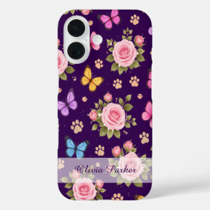 Benutzerdefinierter Name Florales Pfotenabdruck-Ha iPhone 16 Hülle