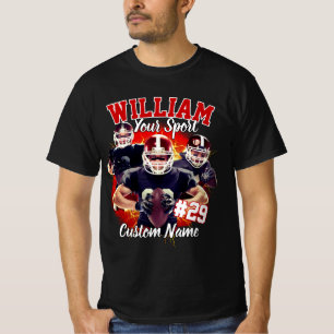Benutzerdefinierter Name Fußball Drei Foto Schwarz T-Shirt