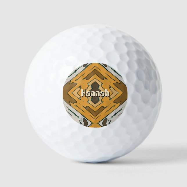 Benutzerdefinierter Name Geometrisch Rustikal Brau Golfball (Vorderseite)