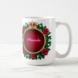 👑 Benutzerdefinierter Name Goldene Kronenrosen El Kaffeetasse