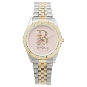 Benutzerdefinierter Name Goldfolie Blush Rosa Rose Armbanduhr