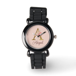 Benutzerdefinierter Name Goldfolie Blush Rosa Rose Armbanduhr