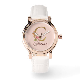 Benutzerdefinierter Name Goldfolie Blush Rosa Rose Armbanduhr