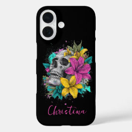 Benutzerdefinierter Name Gothic Farbiger Floral Sk iPhone 16 Hülle