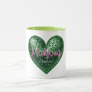 Benutzerdefinierter Name Grün Rosa Glitter Herz Ma Tasse
