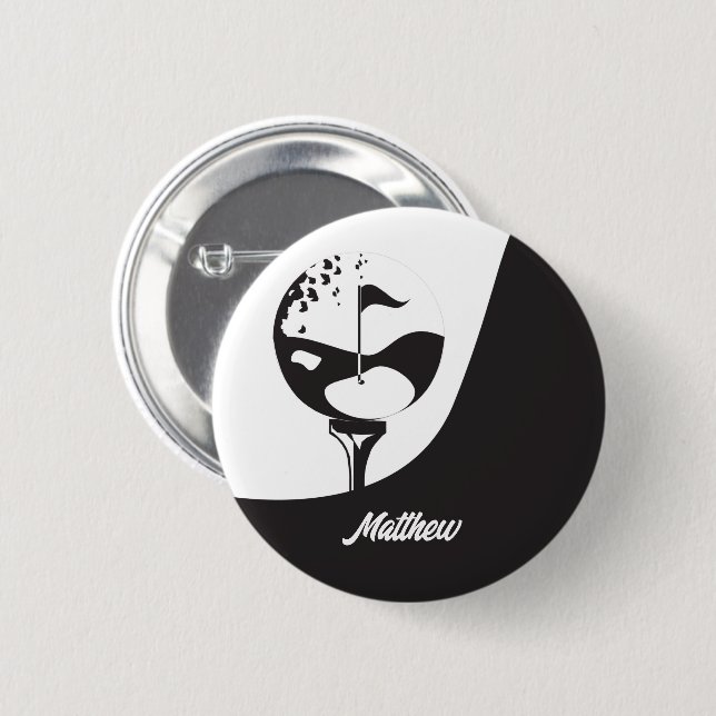 Benutzerdefinierter Name Hallo Schwarz-Weiß-Golf  Button (Vorne & Hinten)