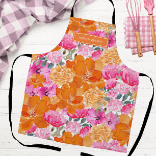 Benutzerdefinierter Name Hellorange Rosa Floral Kü Schürze