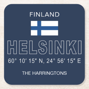 Benutzerdefinierter Name Helsinki Koordinaten Rechteckiger Pappuntersetzer