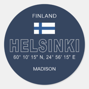 Benutzerdefinierter Name Helsinki Koordinaten Runder Aufkleber