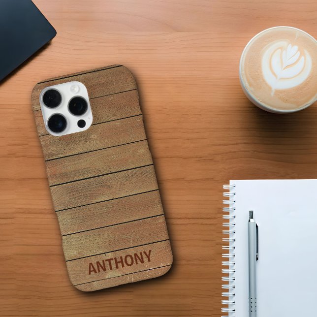 Benutzerdefinierter Name Holzplanke Rustikal Perso iPhone Hülle (Von Creator hochgeladen)