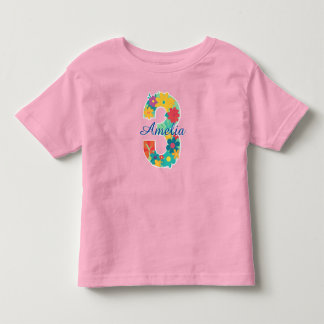 Benutzerdefinierter Name in floraler Nummer 3-Klei Kleinkind T-shirt