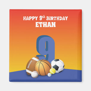 Benutzerdefinierter Name Junge 9. Geburtstag Sport Magnet