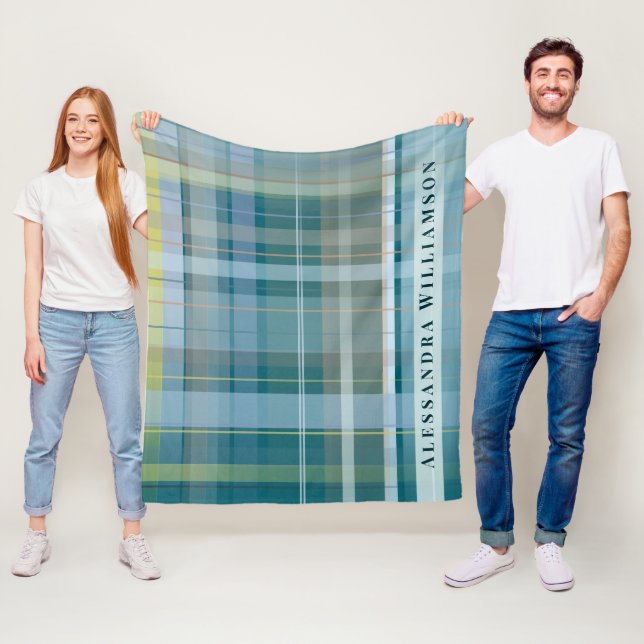 Benutzerdefinierter Name Karo-Karo Blau Teal Moder Fleecedecke (Beispiel)