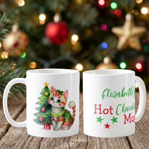 Benutzerdefinierter Name Katze grün rot heiße Scho Kaffeetasse
