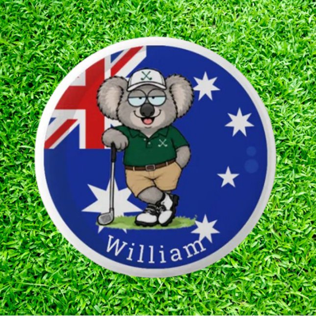 Benutzerdefinierter Name Koala-Golfer Button (conversation piece for golf lovers of all ages)