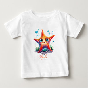 Benutzerdefinierter Name Lächeln Orange Starfish L Baby T-shirt