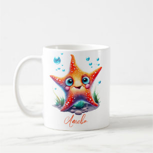 Benutzerdefinierter Name Lächeln Orange Starfish L Kaffeetasse