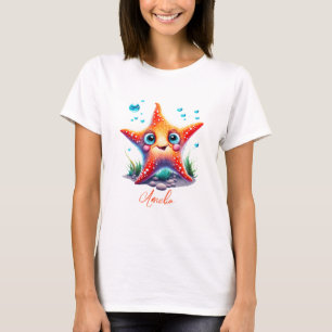 Benutzerdefinierter Name Lächeln Orange Starfish L T-Shirt