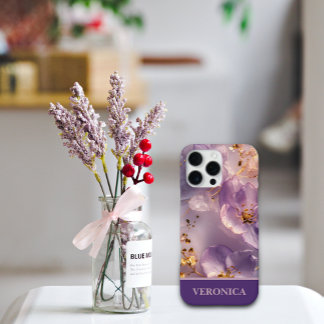 Benutzerdefinierter Name Lavendel Blumen Gold Pers iPhone 16 Pro Max Hülle