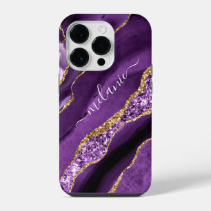 Benutzerdefinierter Name Lila Gold Glitter iPhone- iPhone 14 Pro Hülle
