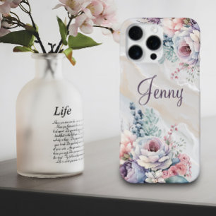 Benutzerdefinierter Name Marmor Blumen Personalize iPhone 16 Pro Max Hülle