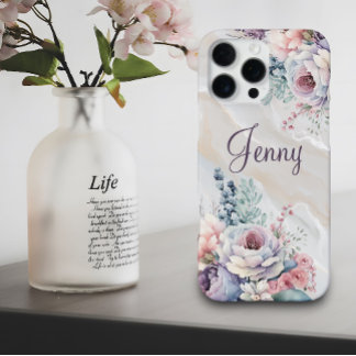 Benutzerdefinierter Name Marmor Blumen Personalize iPhone 16 Pro Max Hülle