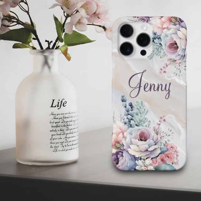 Benutzerdefinierter Name Marmor Blumen Personalize iPhone Hülle (Von Creator hochgeladen)
