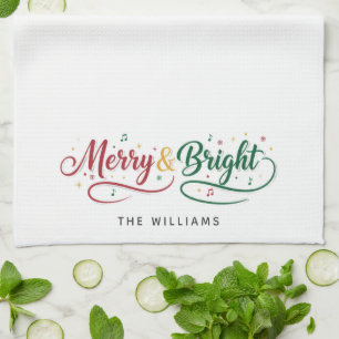 Benutzerdefinierter Name Merry & Bright Script Min Geschirrtuch