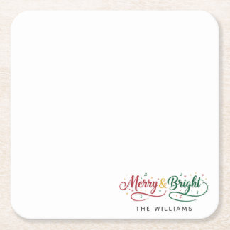 Benutzerdefinierter Name Merry & Bright Script Min Rechteckiger Pappuntersetzer