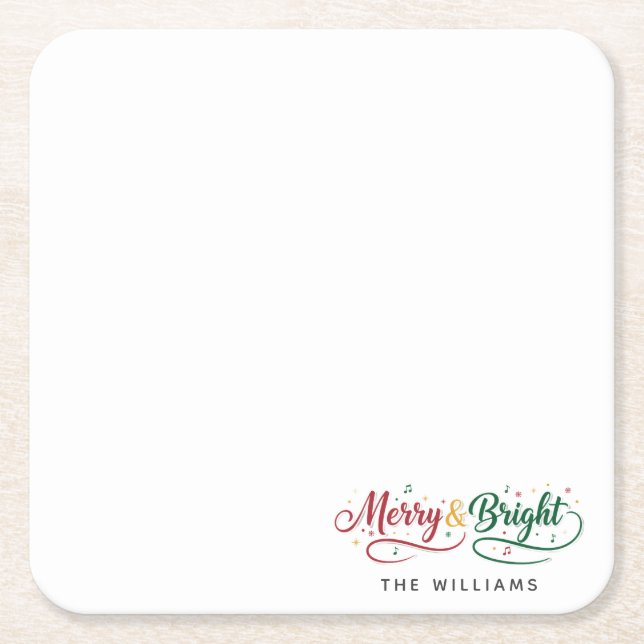 Benutzerdefinierter Name Merry & Bright Script Min Rechteckiger Pappuntersetzer (Vorderseite)