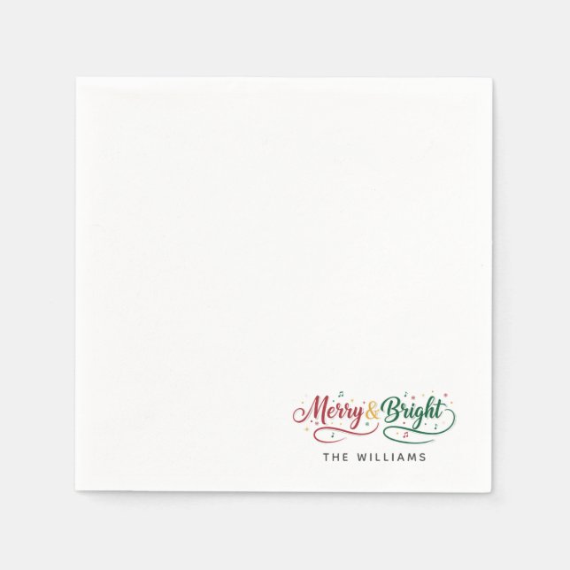 Benutzerdefinierter Name Merry & Bright Script Min Serviette (Vorderseite)